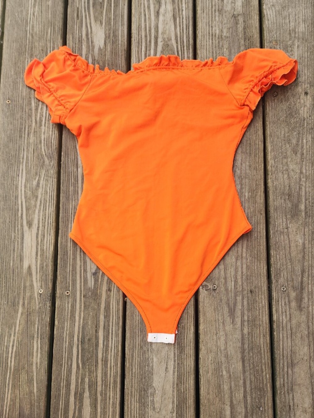 Zeagoo Orange Off-Shoulder Tie-Front Bodysuit - Picture 6 of 6